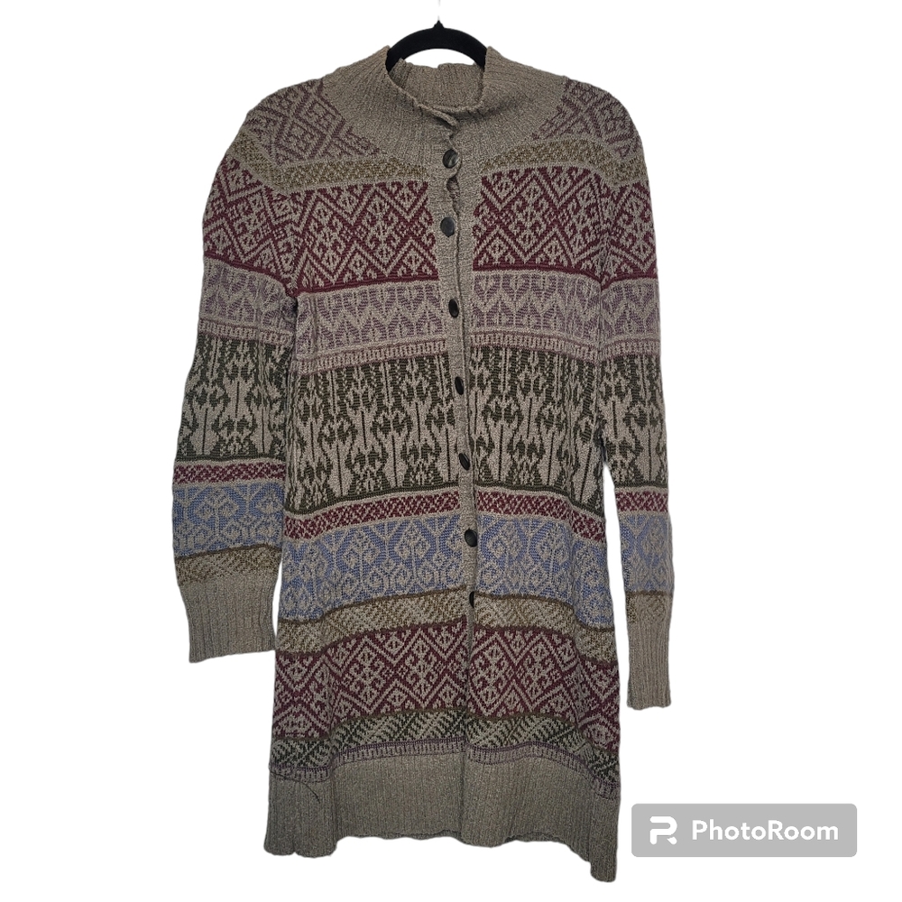 PERUVIAN CONNECTION  Cardigan Pima Cotton Aztec Tunic Open Front Womens Sz M